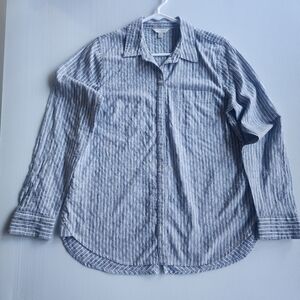 Lucky Brand Blue Button Down Shirt with Pinstripe Design and Long Sleeves Sz Med